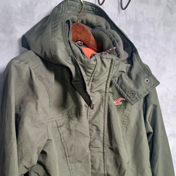 Hollister Girls Youth Large Green Hooded Winter Jacket Fleece Lined Zip Up Coat - Picture 3 of 13